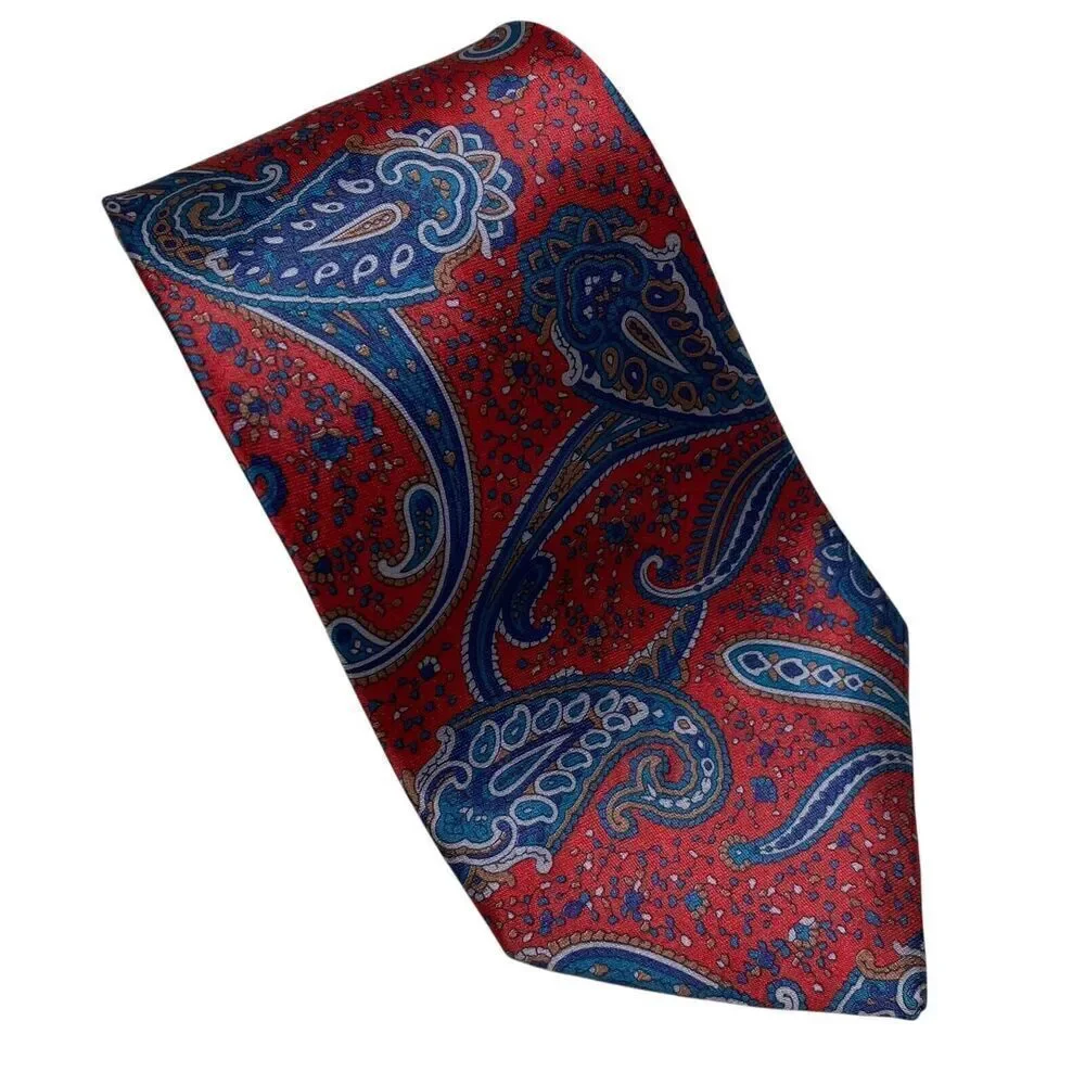 Starcy Ltd. Tie Men's Necktie Paisley Polyester Maroon Blue 80's